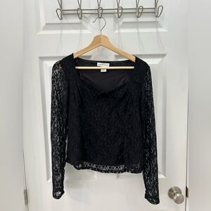 cupcakes & cashmere Black Lace Long-Sleeve Blouse